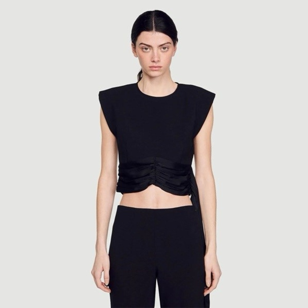 NEW SANDRO Lawn Mixed Media Crop Top size 3 medium black